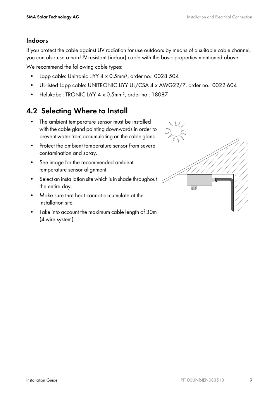 2 selecting where to install, Selecting where to install | SMA PT100U-NR User Manual | Page 9 / 20