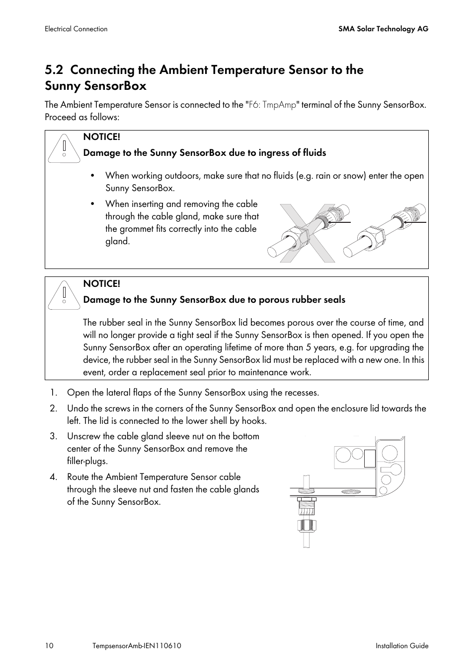 Connecting the ambient temperature sensor to the, Sunny sensorbox | SMA TEMPSENSOR-AMBIENT User Manual | Page 10 / 16