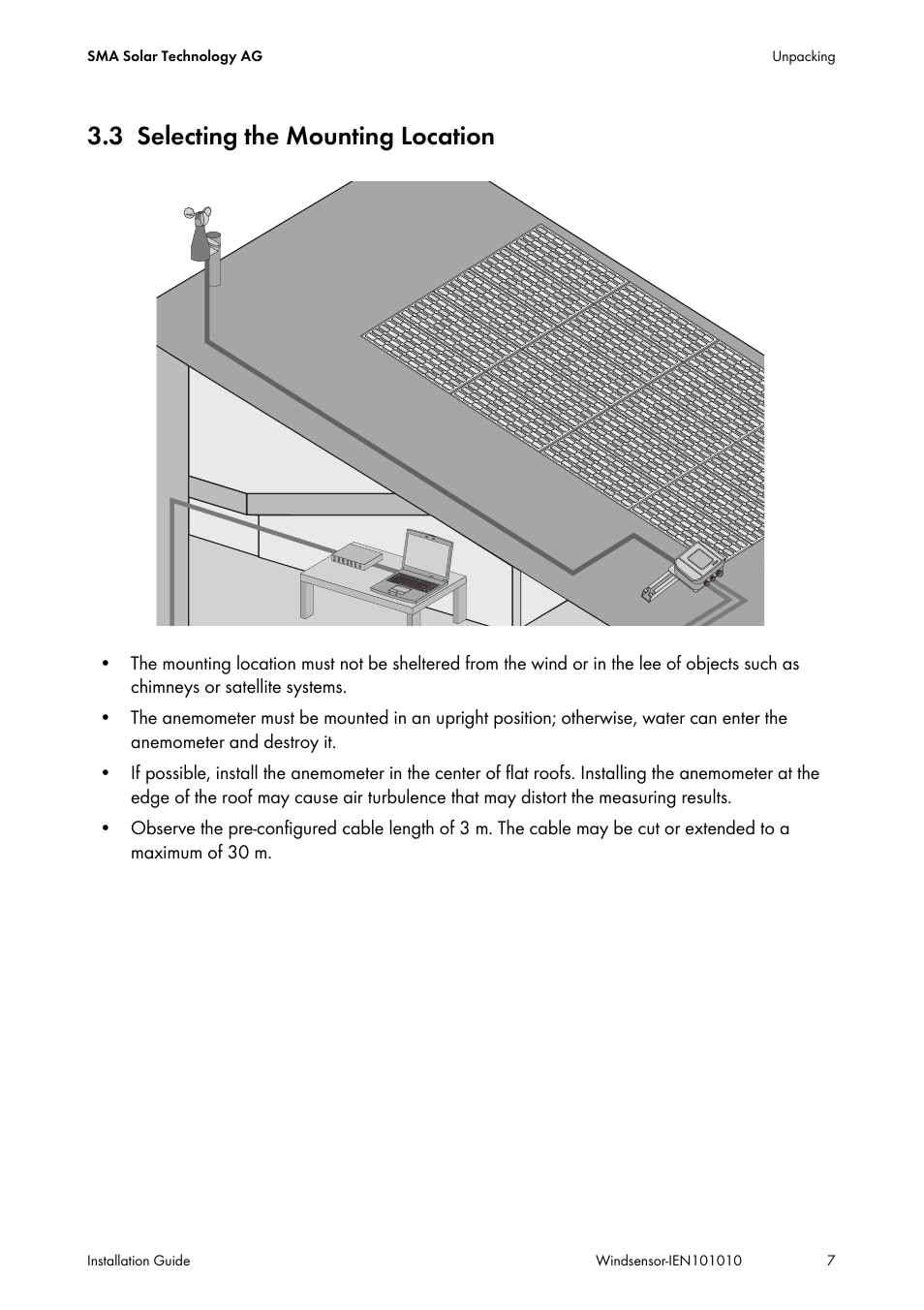 3 selecting the mounting location, Selecting the mounting location | SMA Anemometer User Manual | Page 7 / 16