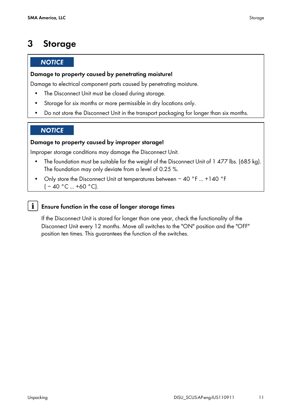 3 storage, Storage | SMA DU-SC-US User Manual | Page 11 / 36