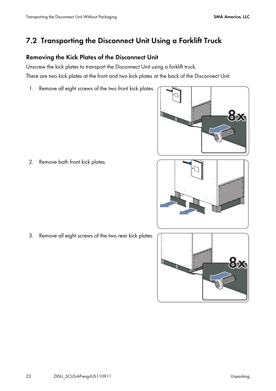 Removing the kick plates of the disconnect unit | SMA DU-SC-US User Manual | Page 22 / 36