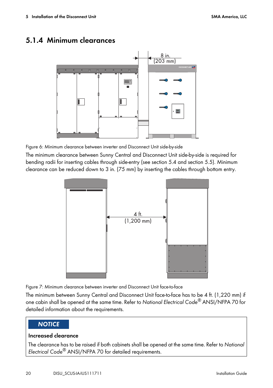 4 minimum clearances, Minimum clearances | SMA SC 250U User Manual | Page 20 / 72