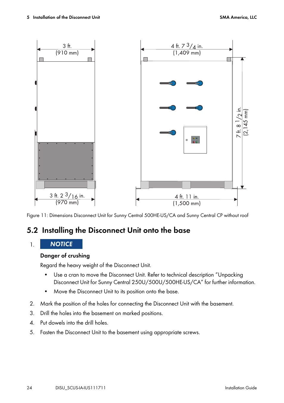 2 installing the disconnect unit onto the base, Installing the disconnect unit onto the base | SMA SC 250U User Manual | Page 24 / 72