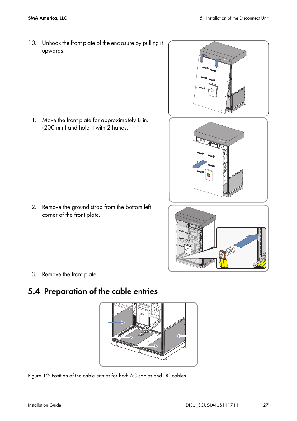 4 preparation of the cable entries, Preparation of the cable entries | SMA SC 250U User Manual | Page 27 / 72