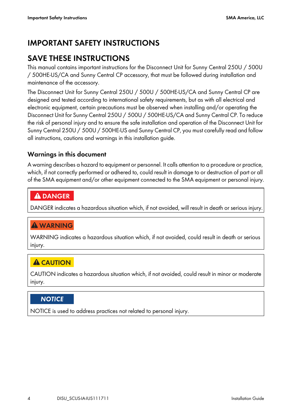 SMA SC 250U User Manual | Page 4 / 72