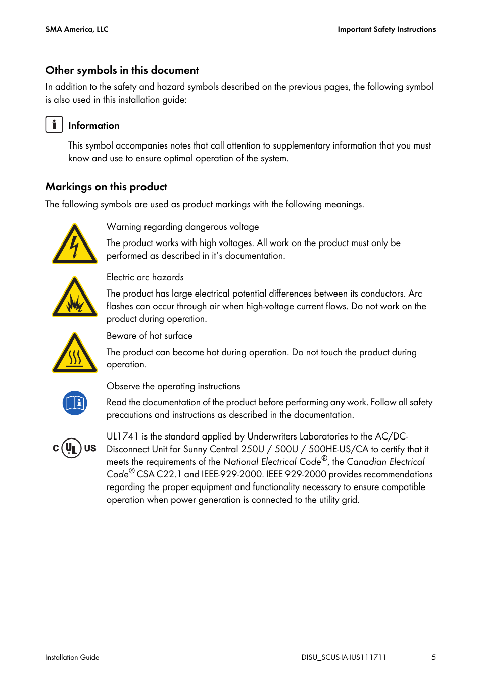 SMA SC 250U User Manual | Page 5 / 72