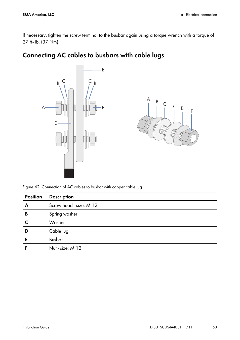 Connecting ac cables to busbars with cable lugs | SMA SC 250U User Manual | Page 53 / 72