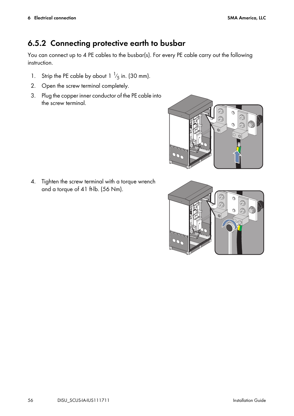 2 connecting protective earth to busbar, Connecting protective earth to busbar | SMA SC 250U User Manual | Page 56 / 72
