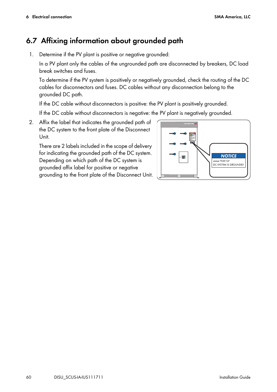 7 affixing information about grounded path, Affixing information about grounded path | SMA SC 250U User Manual | Page 60 / 72