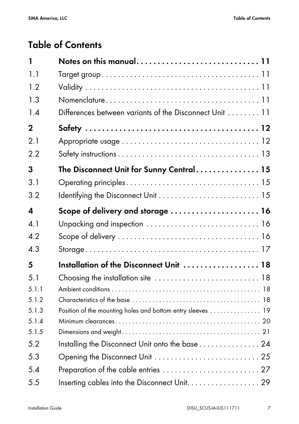 SMA SC 250U User Manual | Page 7 / 72