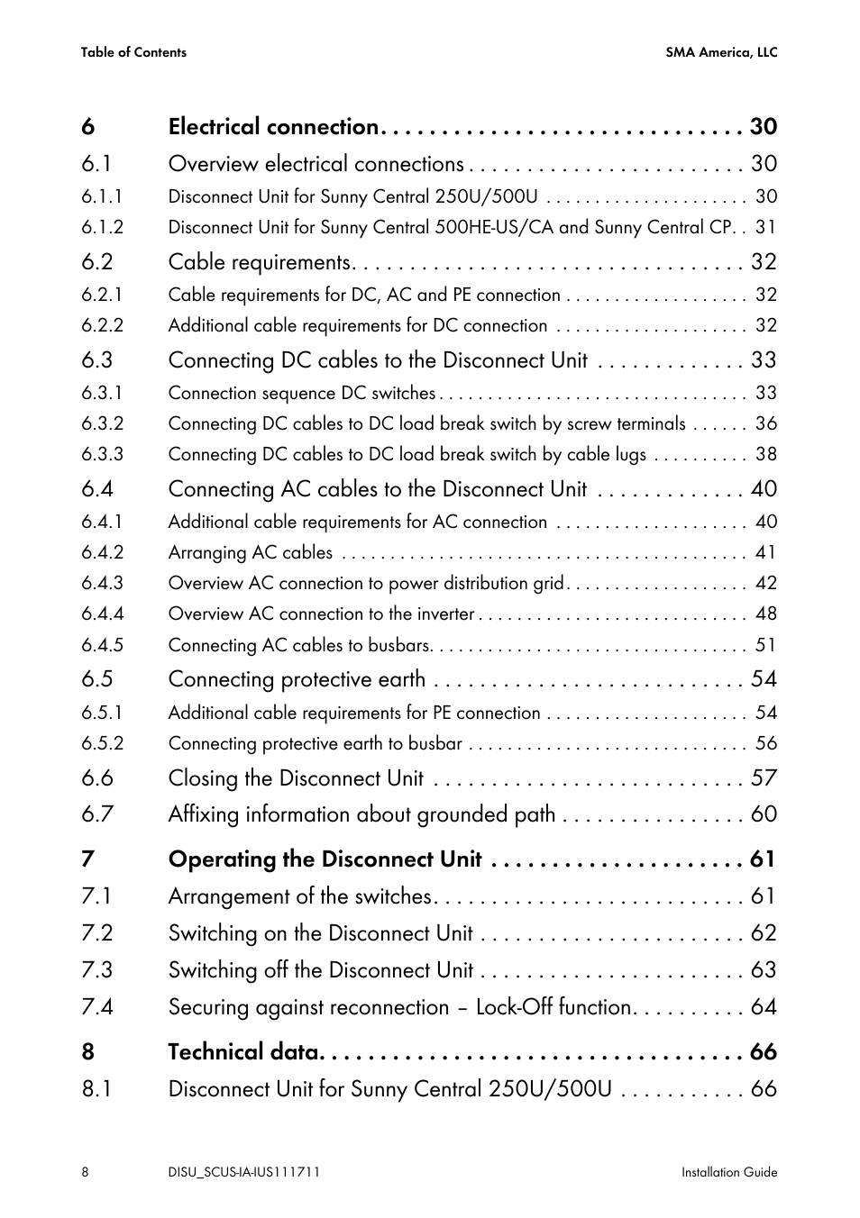 SMA SC 250U User Manual | Page 8 / 72