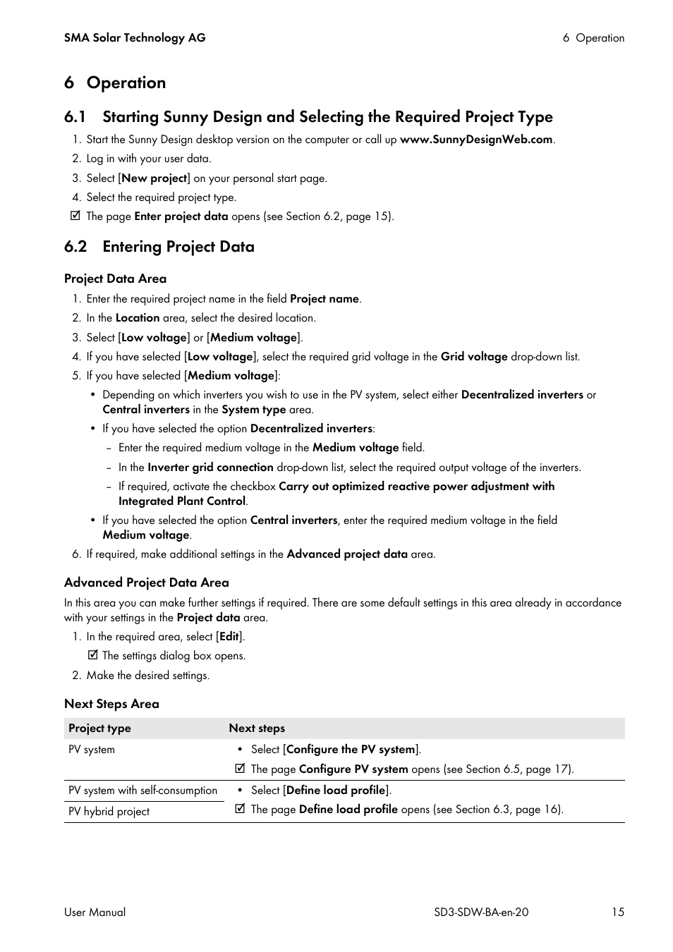 6 operation, 2 entering project data | SMA SUNNY DESIGN 3 User Manual | Page 15 / 37
