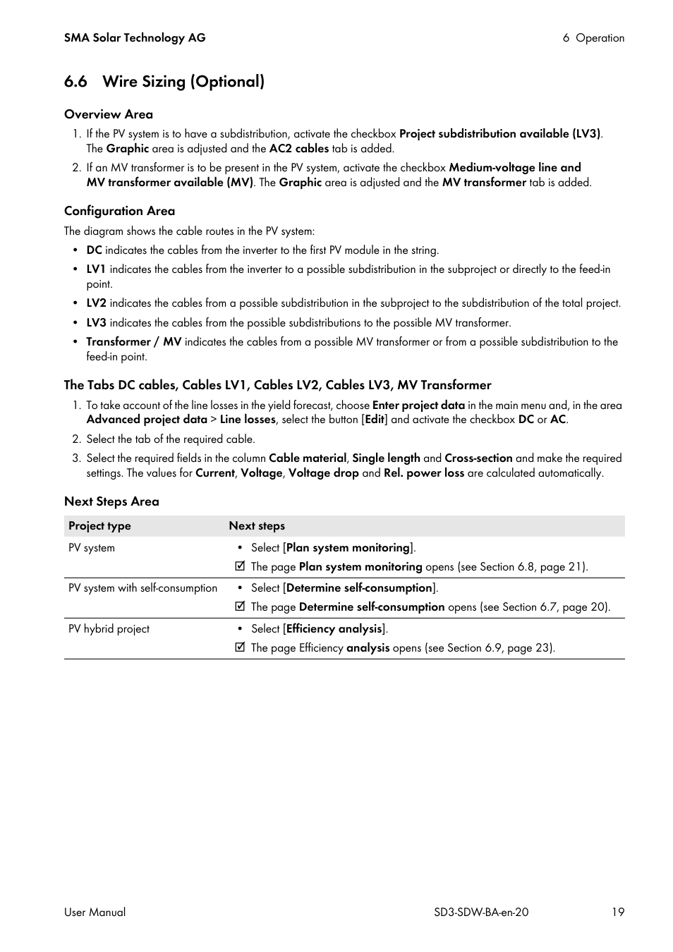 6 wire sizing (optional) | SMA SUNNY DESIGN 3 User Manual | Page 19 / 37