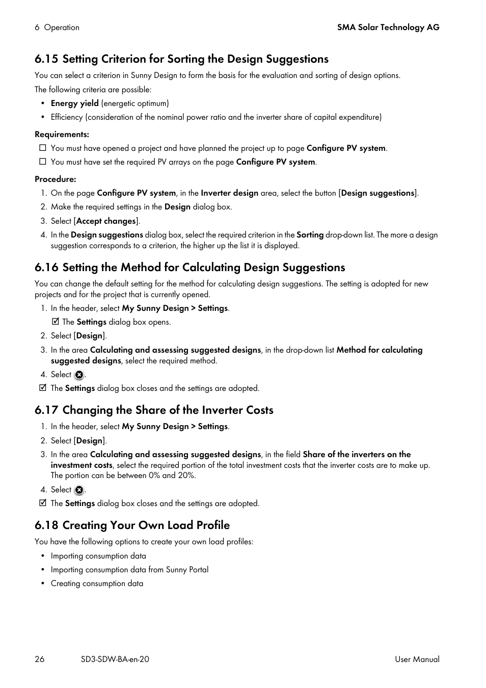 17 changing the share of the inverter costs, 18 creating your own load profile | SMA SUNNY DESIGN 3 User Manual | Page 26 / 37