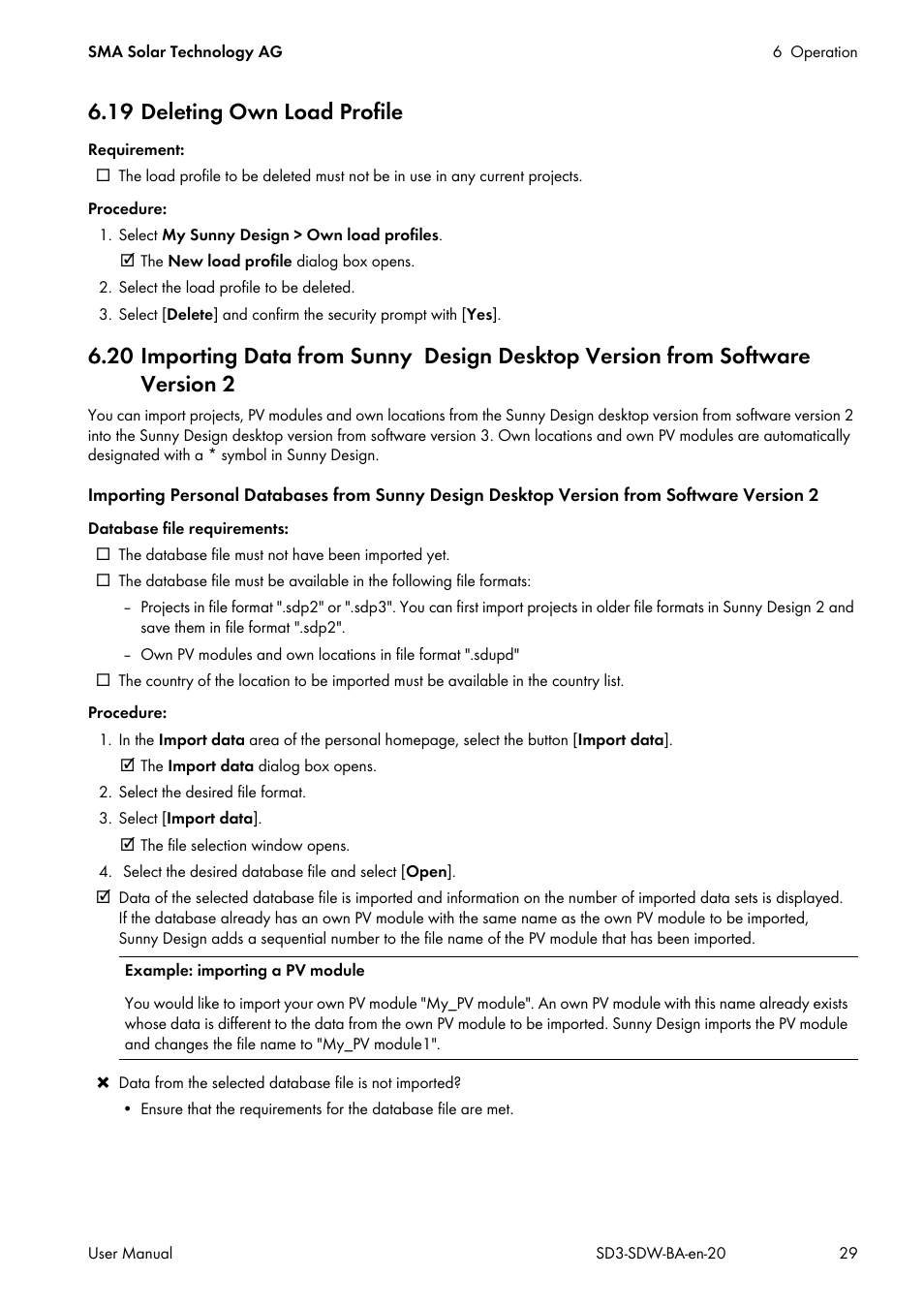 19 deleting own load profile | SMA SUNNY DESIGN 3 User Manual | Page 29 / 37