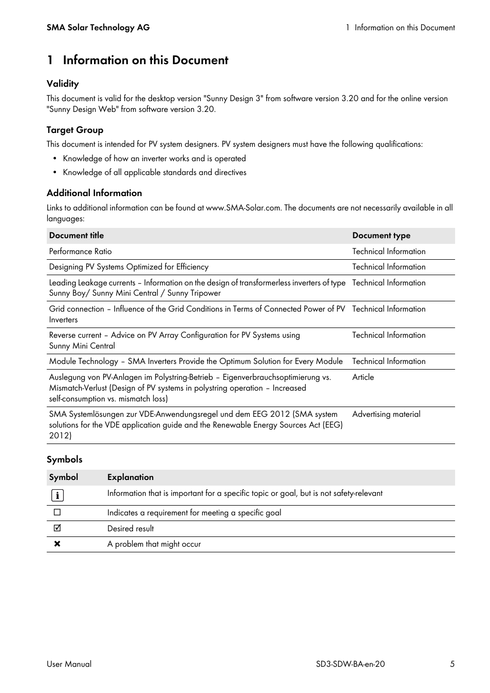 1 information on this document | SMA SUNNY DESIGN 3 User Manual | Page 5 / 37
