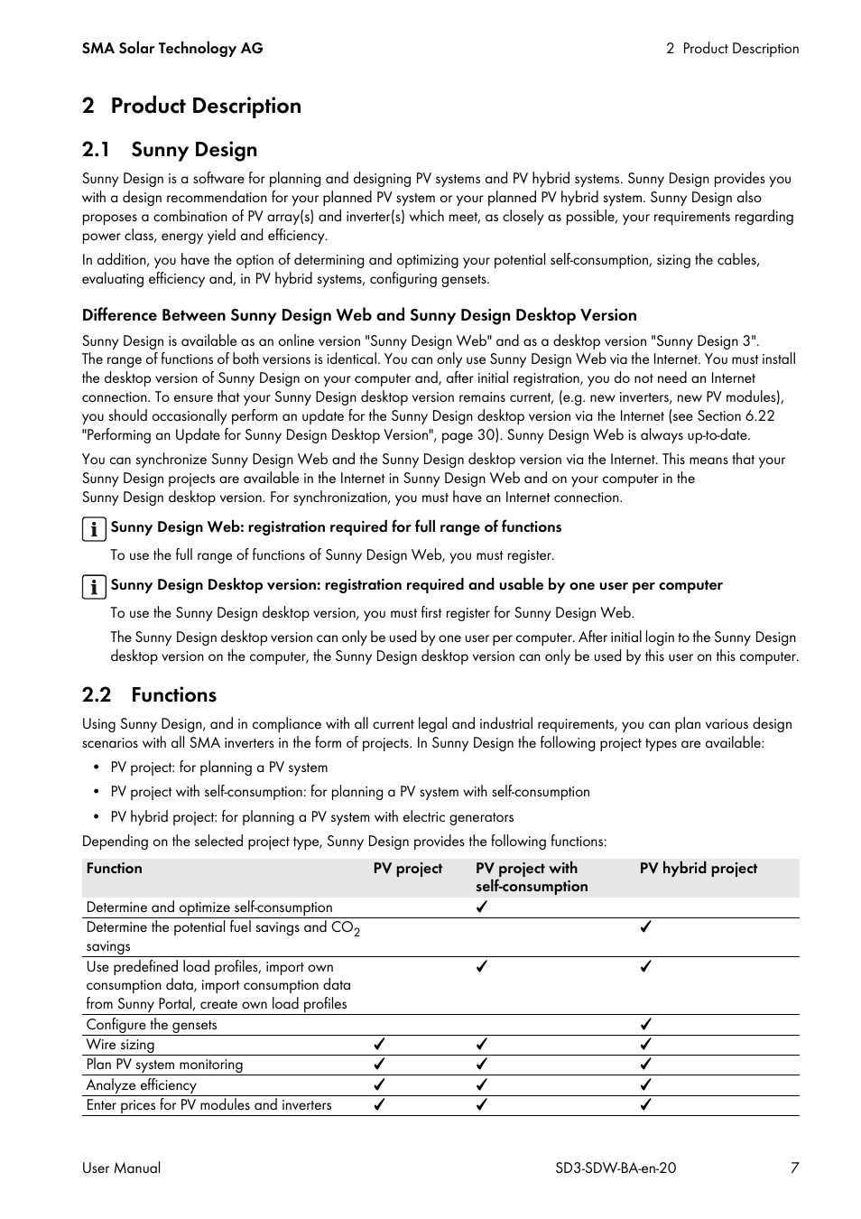 2 product description, 1 sunny design, 2 functions | 1 sunny design 2.2 functions | SMA SUNNY DESIGN 3 User Manual | Page 7 / 37
