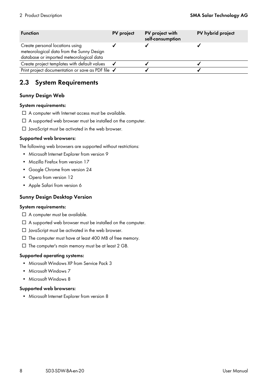 3 system requirements | SMA SUNNY DESIGN 3 User Manual | Page 8 / 37
