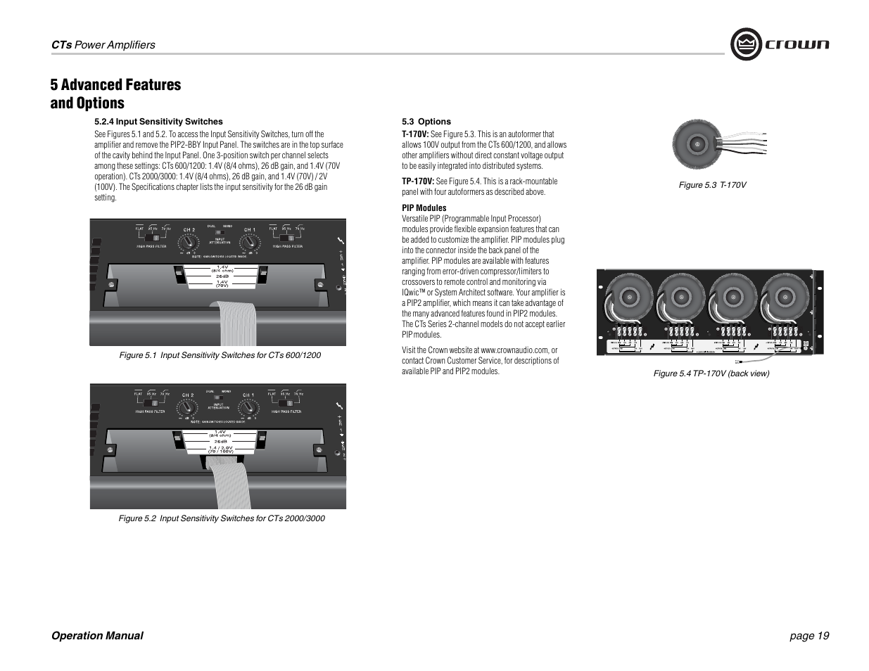 5 advanced features and options | Crown Audio CTs 1200 User Manual | Page 19 / 60