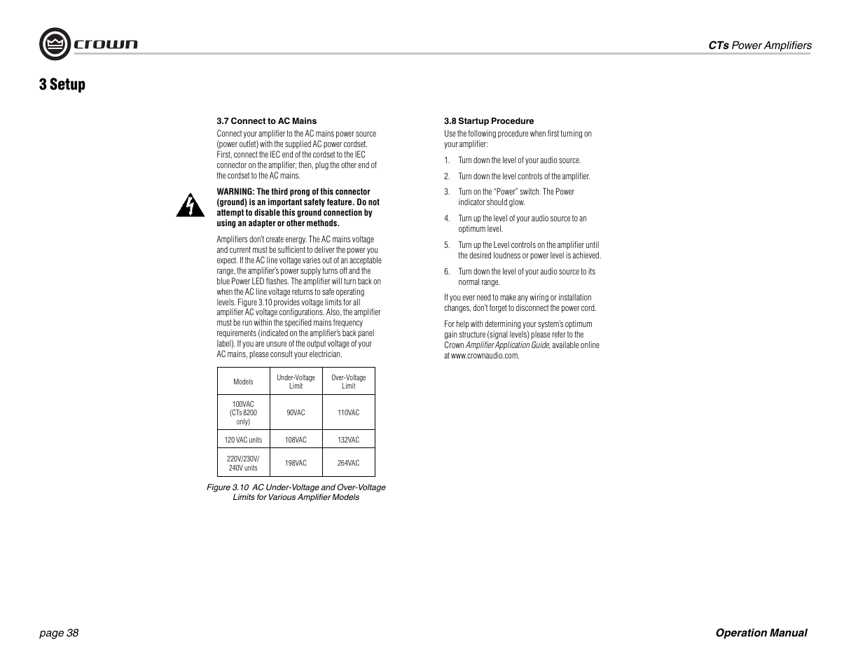 3 setup | Crown Audio CTs 1200 User Manual | Page 38 / 60