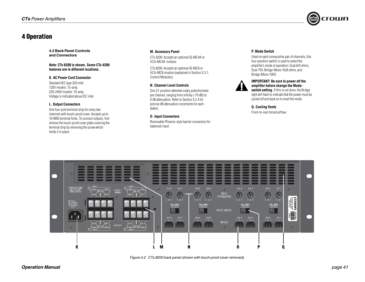 4 operation | Crown Audio CTs 1200 User Manual | Page 41 / 60
