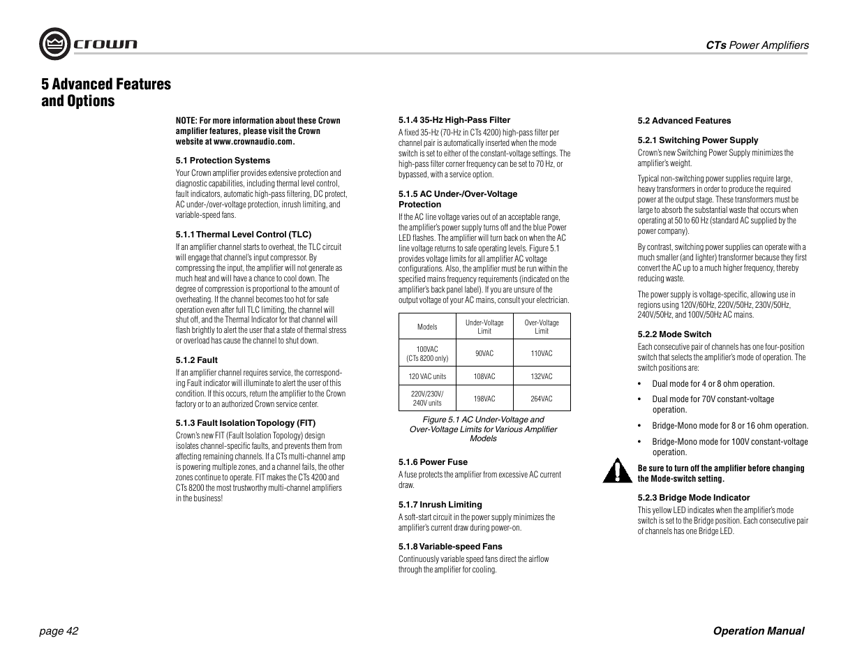 5 advanced features and options | Crown Audio CTs 1200 User Manual | Page 42 / 60