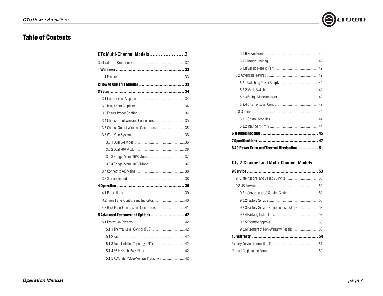 Crown Audio CTs 1200 User Manual | Page 7 / 60