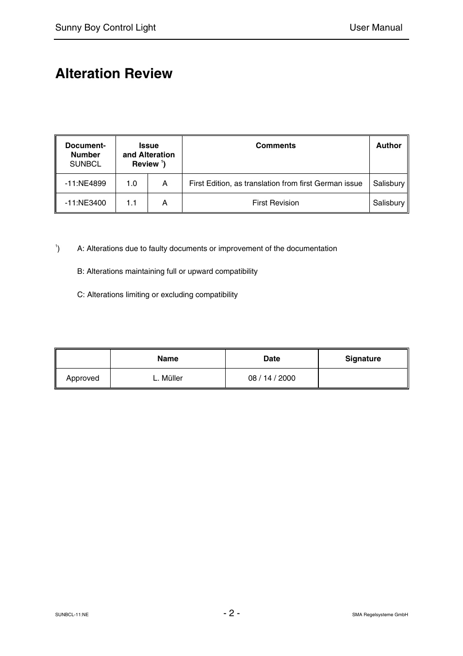 Alteration review | SMA Sunny Boy Control Light User Manual | Page 2 / 96