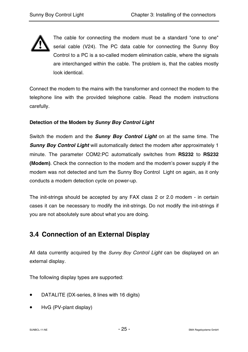 Connection of an external display, 4 connection of an external display | SMA Sunny Boy Control Light User Manual | Page 25 / 96