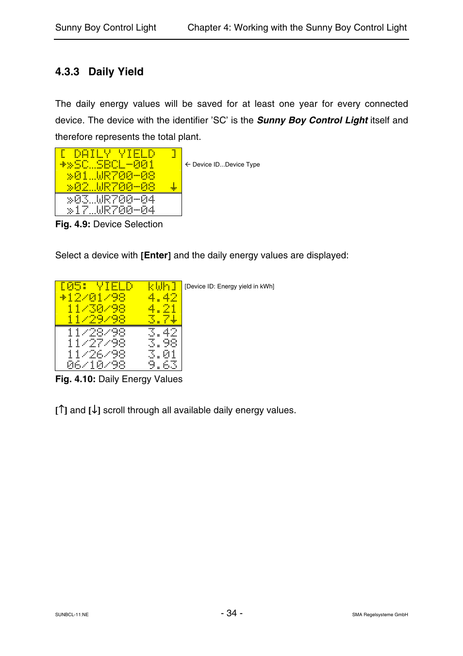 Daily yield, Sc sbcl-001, Yield kwh | 3 daily yield | SMA Sunny Boy Control Light User Manual | Page 34 / 96