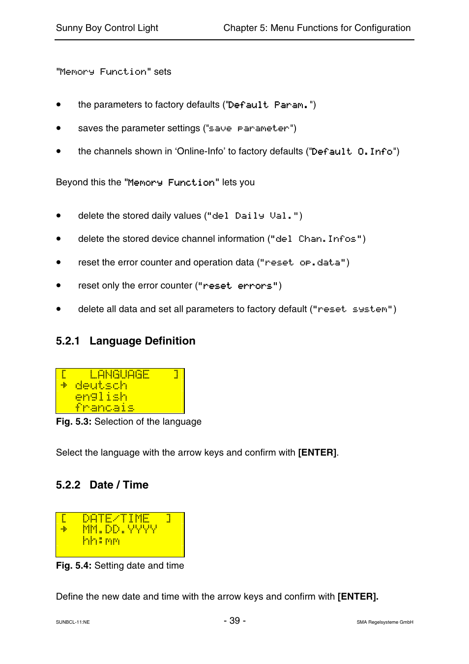 Language definition, Date / time, Language | Deutsch, English, Francais, Date/time, Hh:mm | SMA Sunny Boy Control Light User Manual | Page 39 / 96