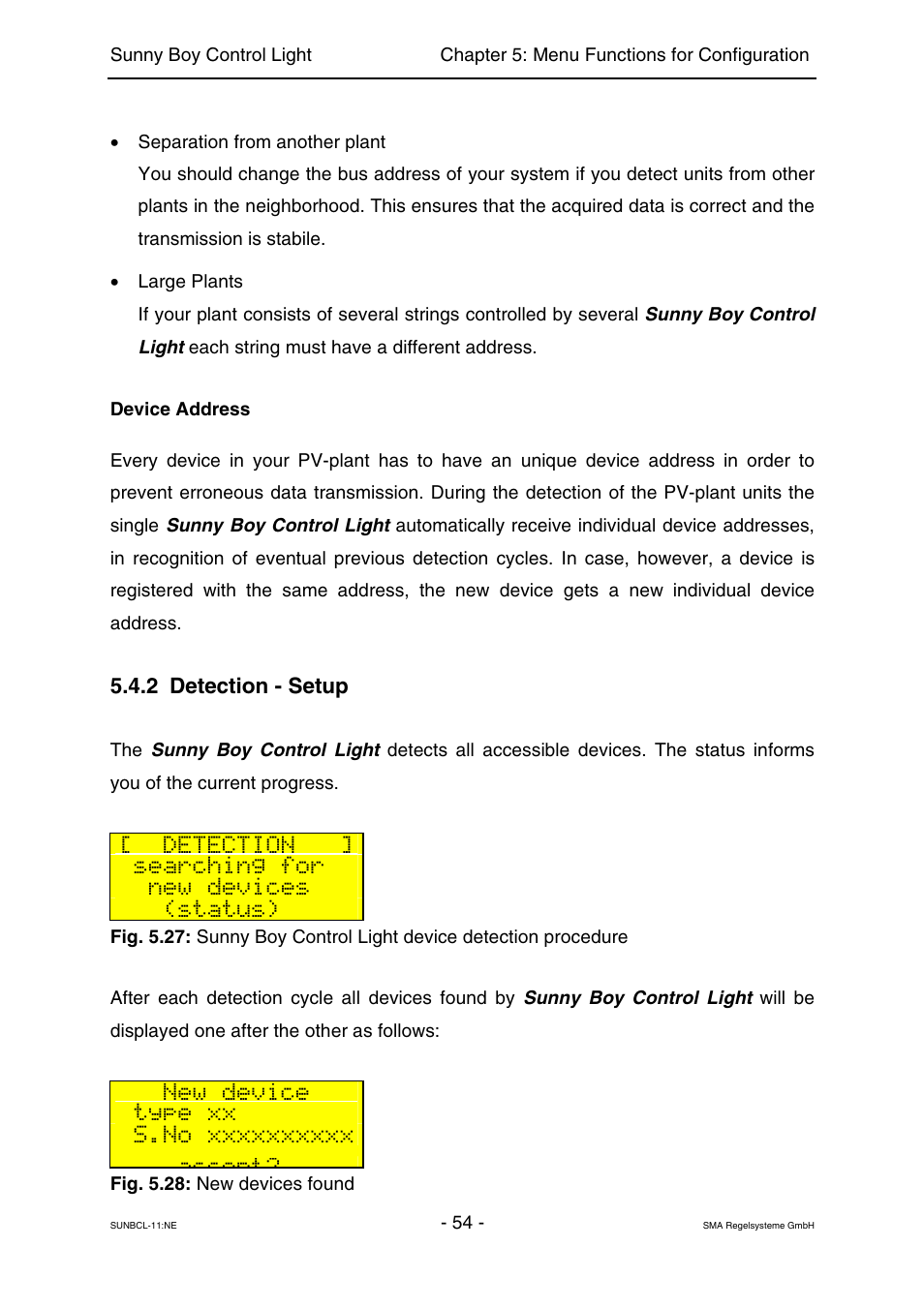 Detection - setup, Detection, Searching for | New devices, Status), New device, Type xx, Accept, 2 detection - setup | SMA Sunny Boy Control Light User Manual | Page 54 / 96