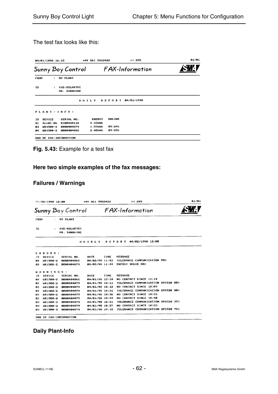 SMA Sunny Boy Control Light User Manual | Page 62 / 96