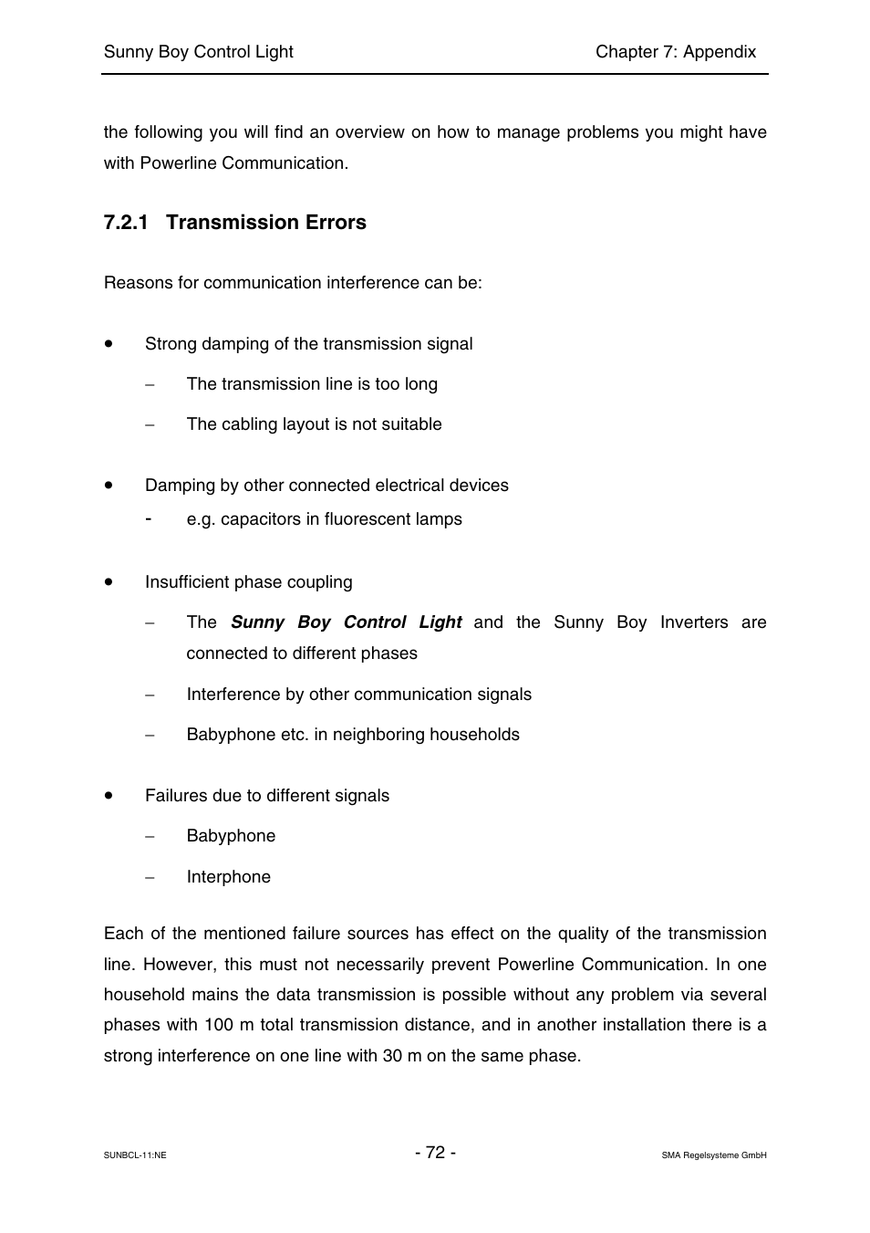 Transmission errors | SMA Sunny Boy Control Light User Manual | Page 72 / 96