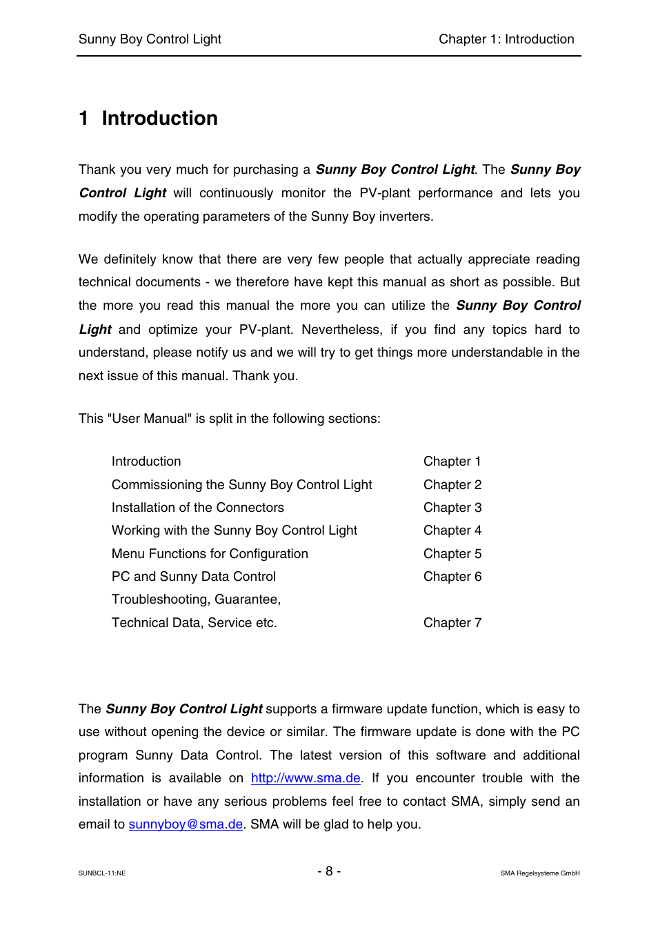 Introduction, 1 introduction | SMA Sunny Boy Control Light User Manual | Page 8 / 96