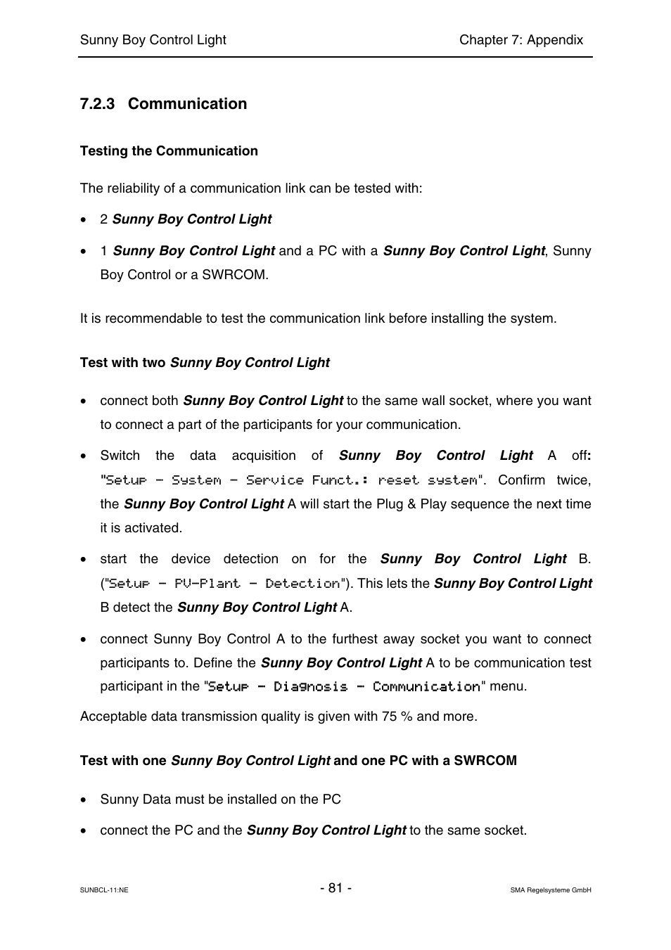 Communication | SMA Sunny Boy Control Light User Manual | Page 81 / 96