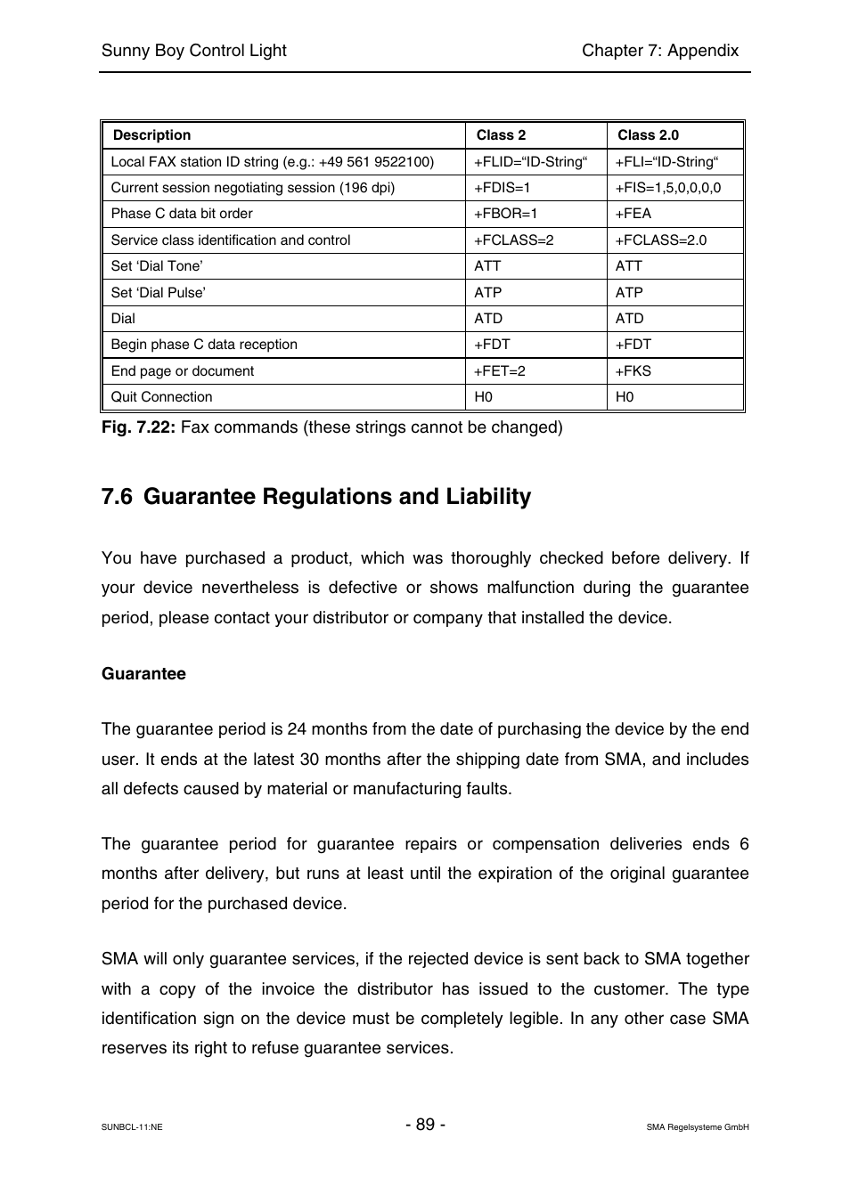 Guarantee regulations and liability, 6 guarantee regulations and liability | SMA Sunny Boy Control Light User Manual | Page 89 / 96