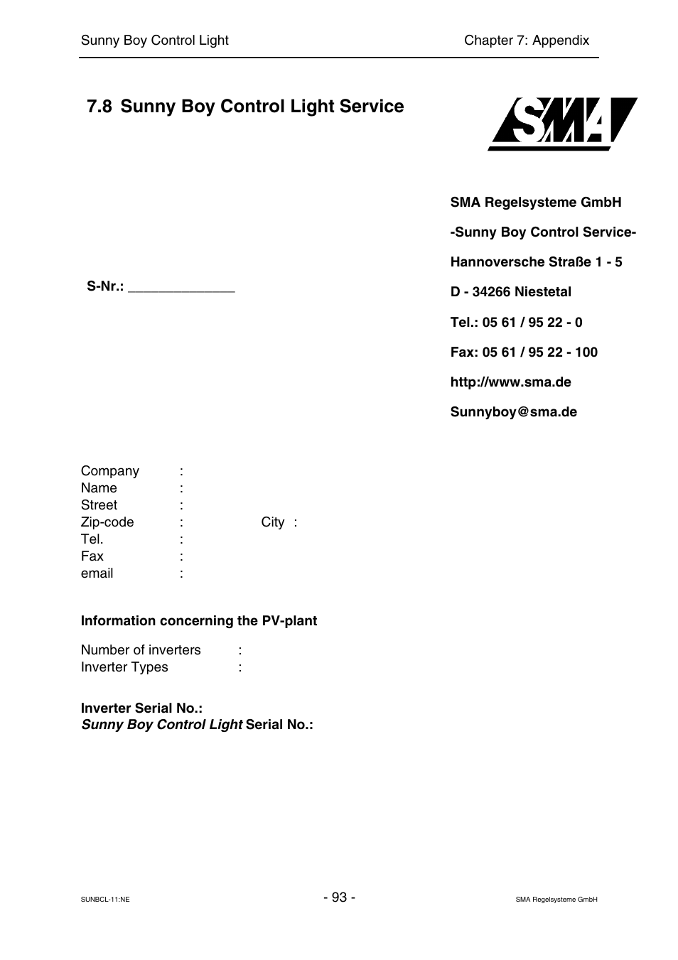 Sunny boy control light service, 8 sunny boy control light service | SMA Sunny Boy Control Light User Manual | Page 93 / 96