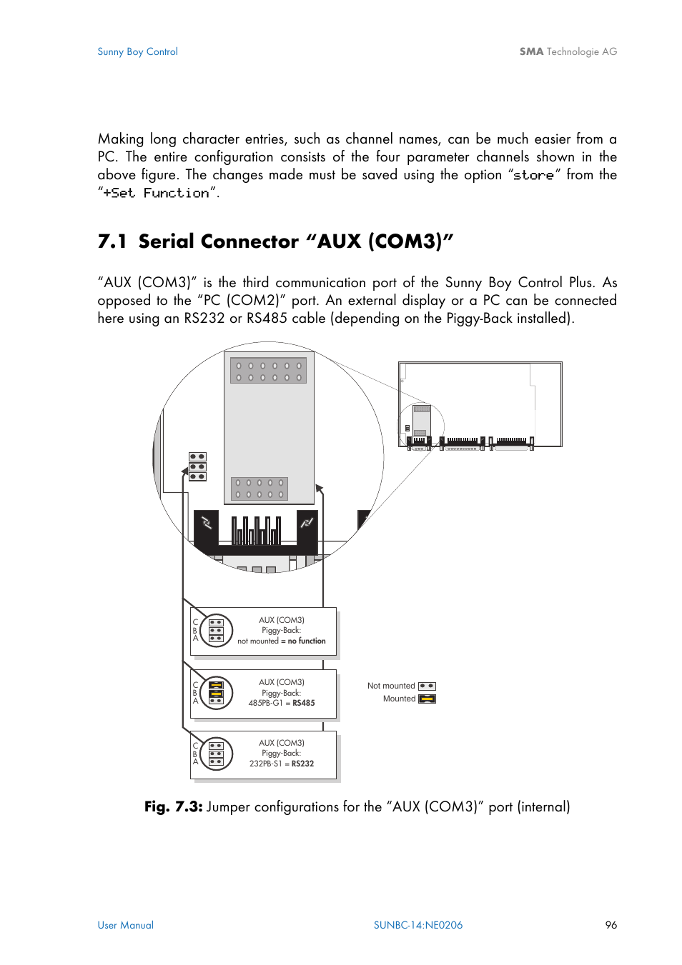 Serial connector “aux \(com3\), Serial connector “aux (com3), 1 serial connector “aux (com3) | SMA Sunny Boy Control User Manual | Page 100 / 169