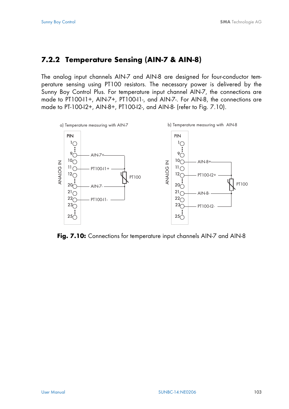 Temperature sensing (ain-7 & ain-8), 2 temperature sensing (ain-7 & ain-8) | SMA Sunny Boy Control User Manual | Page 107 / 169