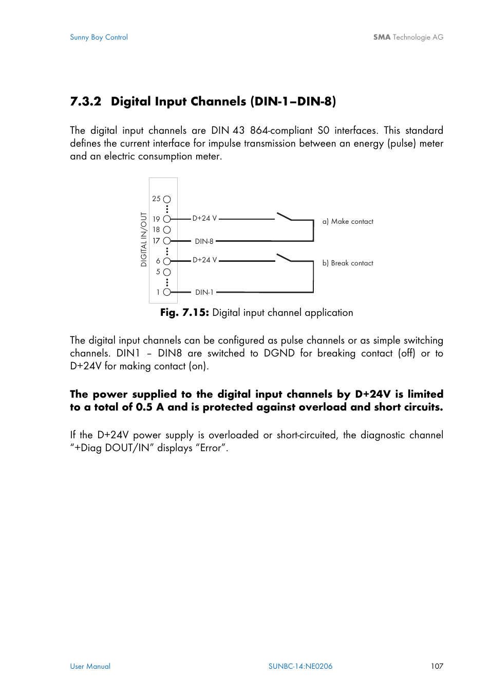 Digital input channels \(din-1–din-8\), 2 digital input channels (din-1–din-8), Ion 7.3.2 | SMA Sunny Boy Control User Manual | Page 111 / 169