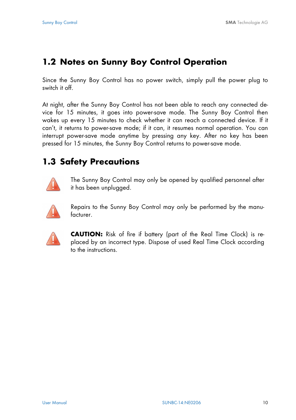 Notes on sunny boy control operation, Safety precautions, 3 safety precautions | SMA Sunny Boy Control User Manual | Page 14 / 169