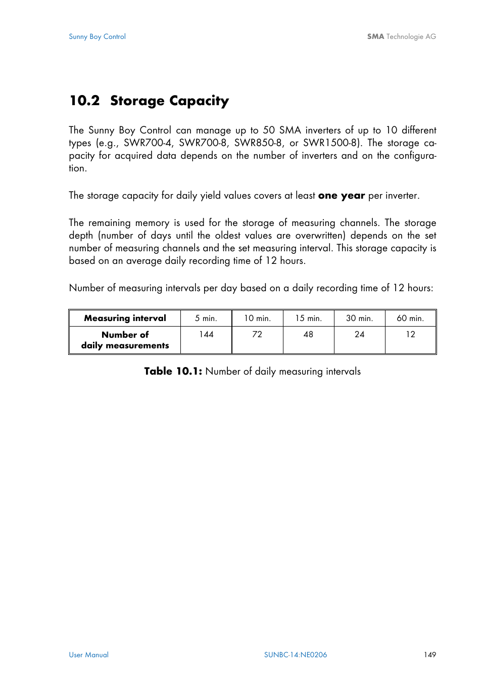 Storage capacity, 2 storage capacity | SMA Sunny Boy Control User Manual | Page 153 / 169