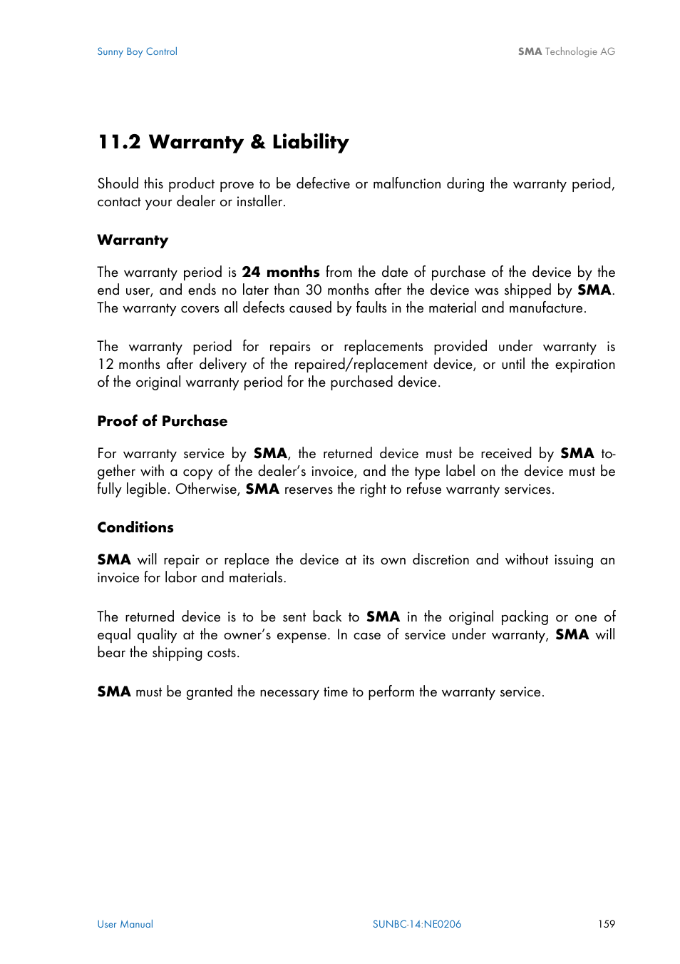 Warranty & liability, 2 warranty & liability | SMA Sunny Boy Control User Manual | Page 163 / 169