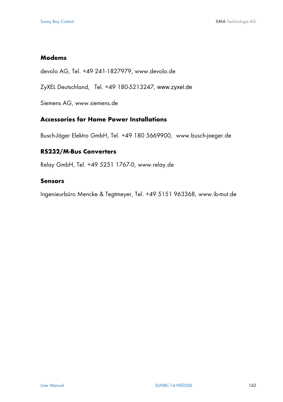 SMA Sunny Boy Control User Manual | Page 166 / 169