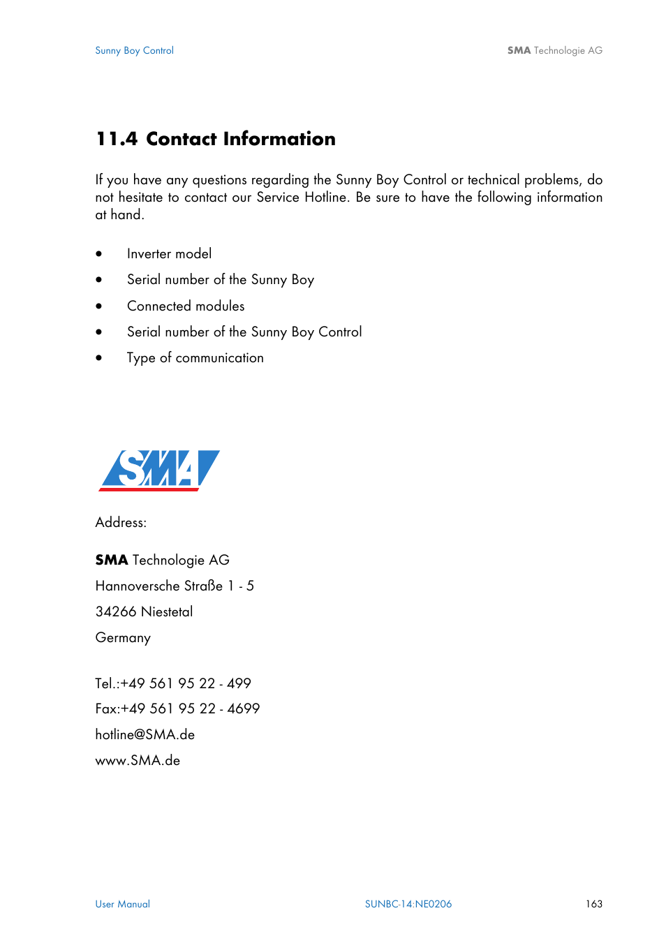 Contact information, 4 contact information | SMA Sunny Boy Control User Manual | Page 167 / 169