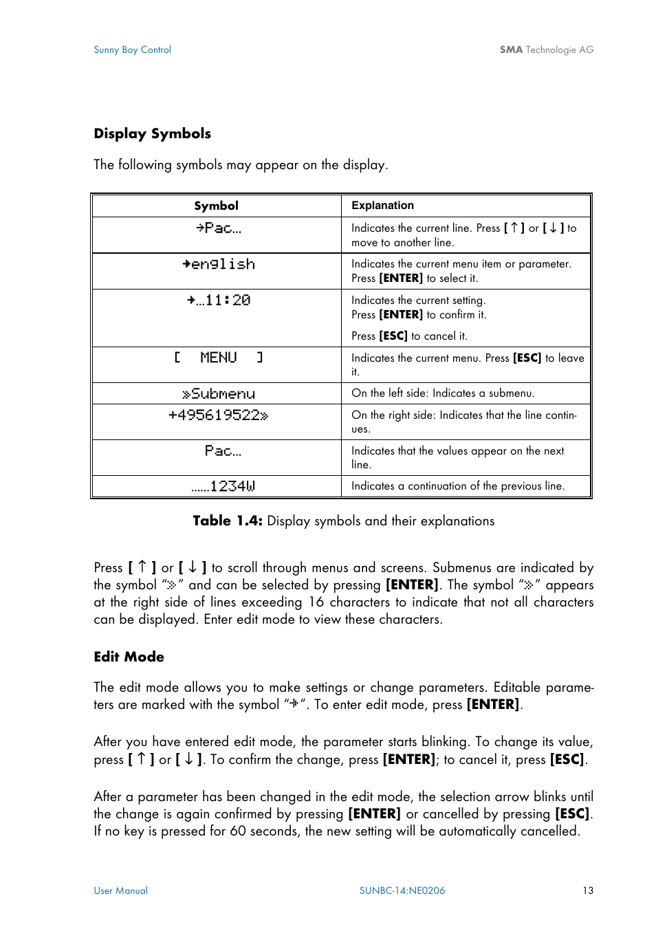 English, Menu, Submenu | 1234w | SMA Sunny Boy Control User Manual | Page 17 / 169