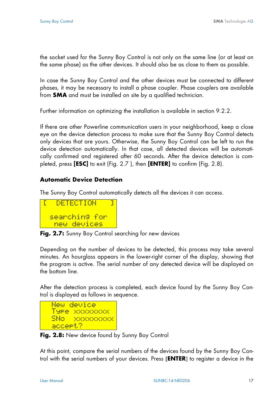 Detection, Searching for, New devices | New device, Accept | SMA Sunny Boy Control User Manual | Page 21 / 169