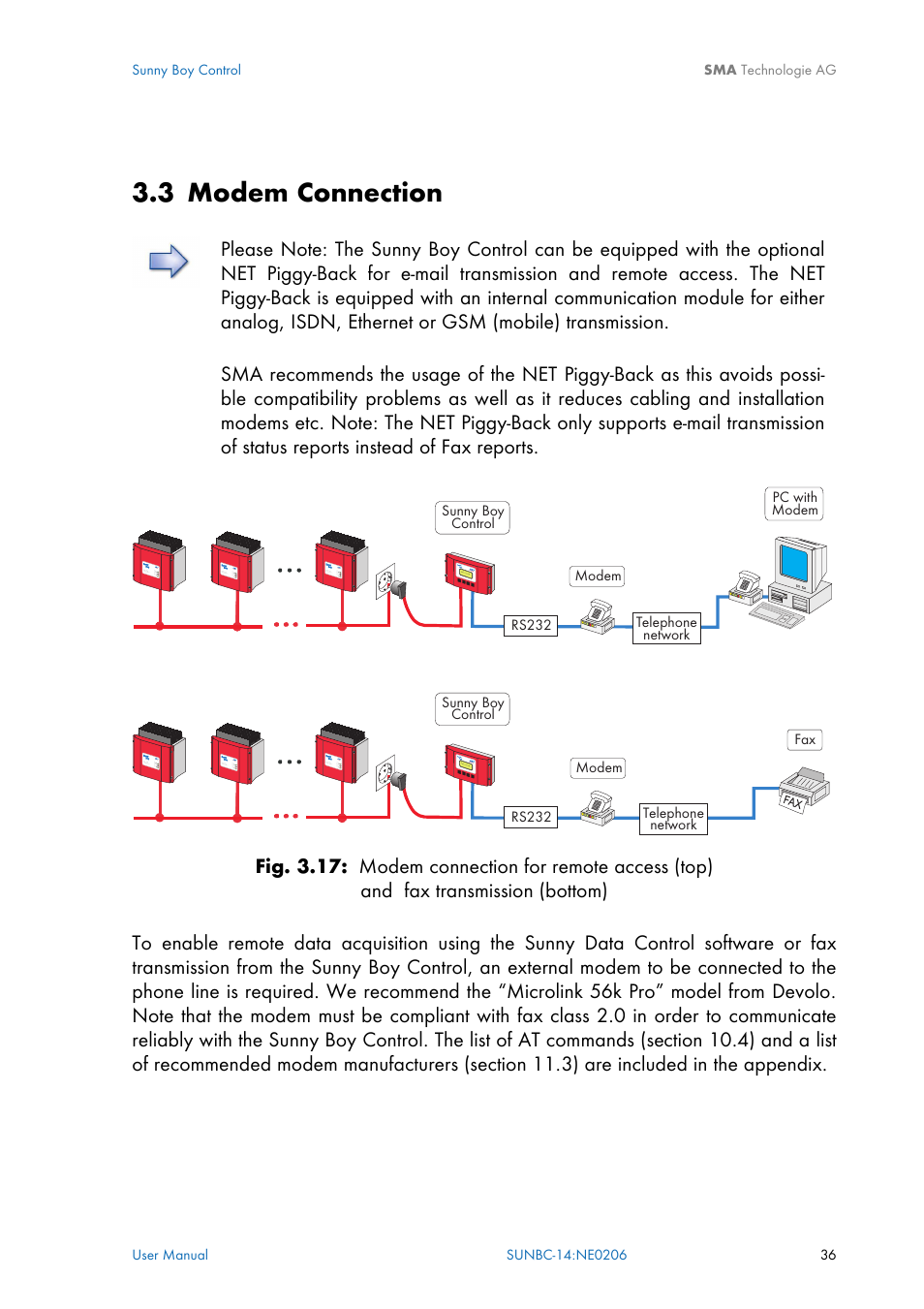 Modem connection, 3 modem connection | SMA Sunny Boy Control User Manual | Page 40 / 169