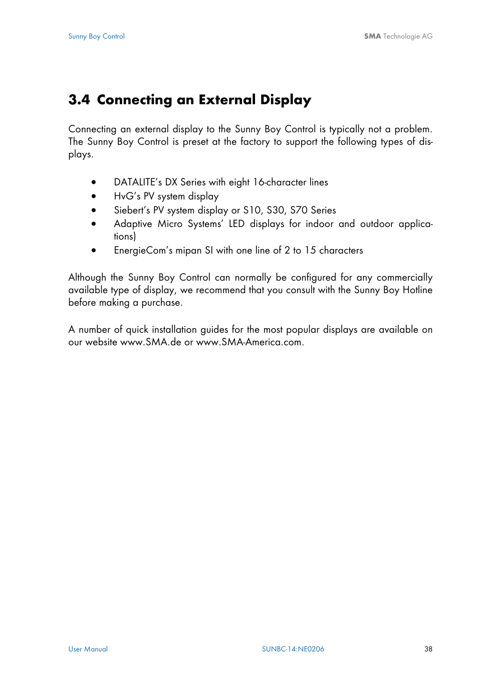 Connecting an external display, 4 connecting an external display | SMA Sunny Boy Control User Manual | Page 42 / 169